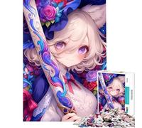 Rompecabezas difícil para Adultos de 1000 Piezas Chica Anime con Espada y Flores desafío Educativo Juguete de decoración de Pared decoración de Pared para Mayores de 14 años 38x26cm