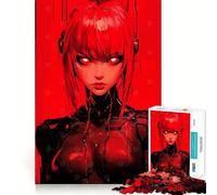 Rompecabezas difícil para Adultos de 1000 Piezas Chica ciberpunk roja con Ojos Brillantes Juguete Que desafía la Mente Recreación Suave y Divertida Corte preciso Regalo Memorable (38x52cm)