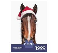 Rompecabezas Difícil para Adultos De 1000 Piezas Christmas Horse with Santa Hat Rompecabezas para Adultos Juego De Ingenio Carrera De Velocidad De Manos Desafío Educativo 38x26cm/1000pcs