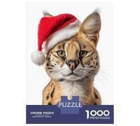 Rompecabezas Difícil para Adultos De 1000 Piezas Christmas Serval Cat with Santa Hat Rompecabezas para Adultos Juguetes Antiestrés Desafío Educativo De Corte De Precisión 38x26cm/1000pcs