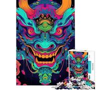 Rompecabezas difícil para Adultos de 1000 Piezas Color Turquesa neón diseño Oni Yokai Juguete antiestrés para Adultos decoración del hogar desafiante para completar (tamaño 38x26cm)