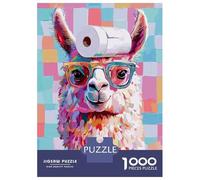 Rompecabezas Difícil para Adultos De 1000 Piezas Colorful Llama with Toilet Paper Hat Rompecabezas para Adultos Juguetes De Bricolaje Mejora La Memoria Desafiante De Completar 70x50cm/1000pcs