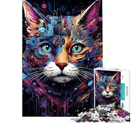 Rompecabezas difícil para Adultos de 1000 Piezas con Cabeza de Gato cíborg Rompecabezas para Adultos Juguetes de Bricolaje Divertidos y con Humor Un Gran Regalo para los Amantes de los Videojuegos