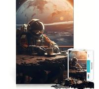 Rompecabezas difícil para Adultos de 1000 Piezas con diseño de Astronauta y café Mejora la Memoria, Calma y Escape 38x52cm