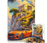 Rompecabezas difícil para Adultos de 1000 Piezas con diseño de Coche Naranja Junto a una Villa en el acantilado Juego Inteligente para el hogar Disfrute del Montaje de la Imagen Regalo Festivo