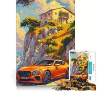 Rompecabezas difícil para Adultos de 1000 Piezas con diseño de Coche Naranja Junto a una Villa en el acantilado Juego Inteligente para el hogar Disfrute del Montaje de la Imagen Regalo Festivo