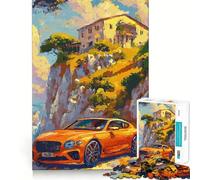 Rompecabezas difícil para Adultos de 1000 Piezas con diseño de Coche Naranja Pintado en una Villa Junto al acantilado Mejora la Memoria Juego Relajante Corte (38x52cm)