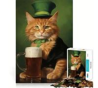 Rompecabezas difícil para Adultos de 1000 Piezas con diseño de Gatito y Cerveza de San Patricio Juguete Que desafía la Mente Ideal para el Ocio Corte preciso Regalo Memorable (38x26cm)