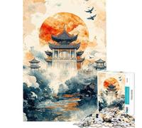 Rompecabezas difícil para Adultos de 1000 Piezas con diseño de Pagoda China al Atardecer Juego Familiar Divertido y Original Amigos y Familiares (tamaño 38x52cm)