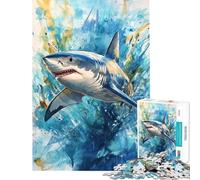 Rompecabezas difícil para Adultos de 1000 Piezas con diseño de tiburón Blanco en Acuarela Juego Familiar Divertido y Original Regalo Ideal para Amigos y Familiares (tamaño 38x52cm)