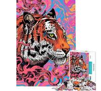 Rompecabezas difícil para Adultos de 1000 Piezas con diseño de Tigre psicodélico Rompecabezas para Adolescentes para Pasar el Tiempo en casa Durante Las Vacaciones Un Juego desafiante y Divertido
