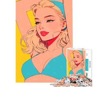 Rompecabezas difícil para Adultos de 1000 Piezas con ilustración de una Mujer Rubia en Bikini Azul Juego Familiar desafiante Juguetes Excelentes Regalos para Juegos y Actividades Familiares (38x52cm)