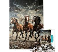 Rompecabezas difícil para Adultos de 1000 Piezas con Tres Caballos Corriendo Rompecabezas para Adultos Juegos relajantes Vacaciones en casa para Pasar el rato Regalo de cumpleaños Regalos (38x52cm)