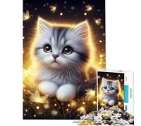 Rompecabezas difícil para Adultos de 1000 Piezas con un Lindo Gatito y luciérnagas Juegos educativos Juguetes Juegos educativos Regalos Divertidos para Mujeres (tamaño 38x26cm)