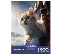 Rompecabezas Difícil para Adultos De 1000 Piezas Cute Kitten Boat Trip Sea Rompecabezas para Adultos Juego Práctico Arte De Pared Regalo De Cumpleaños, Regalos, 52x38cm/1000pcs
