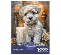 Rompecabezas Difícil para Adultos De 1000 Piezas Cute Puppy with Candle and Roses Rompecabezas para Adultos Juegos Relajantes Mejora La Memoria Regalo De Cumpleaños, Regalos, 38x26cm/1000pcs