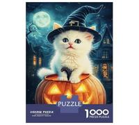 Rompecabezas Difícil para Adultos De 1000 Piezas Cute Witch Cat on Pumpkin Rompecabezas para Adultos Juego De Ingenio Carrera De Velocidad De Manos Desafío Educativo 70x50cm/1000pcs