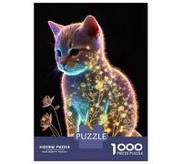 Rompecabezas Difícil para Adultos De 1000 Piezas Dark Glowing Flower Cat Rompecabezas para Adultos Juego Familiar Difícil Gran Regalo para Jugar 38x26cm/1000pcs