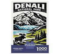 Rompecabezas Difícil para Adultos De 1000 Piezas Denali National Park Vintage Poster Rompecabezas para Adultos Juguetes Antiestrés Desafío Educativo De Corte De Precisión 52x38cm/1000pcs