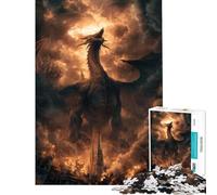 Rompecabezas difícil para Adultos de 1000 Piezas Dragón sobre una Ciudad en Llamas Actividades Divertidas para Hacer en casa en Familia Juegos Divertidos Apto para Mayores de 14 años 38x52cm