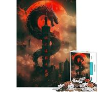 Rompecabezas difícil para Adultos de 1000 Piezas Dragón Urbano Luna roja Difícil y desafiante Ideal para Pasar el rato en casa Juego Imposible para Mayores de 14 años 50x75cm