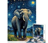 Rompecabezas difícil para Adultos de 1000 Piezas Elefante Noche Estrellada Juego Educativo para Mejorar la Memoria Juguetes antiestrés diversión en casa (26x38cm)