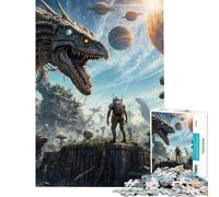 Rompecabezas difícil para Adultos de 1000 Piezas Encuentros con Dinosaurios cósmicos Rompecabezas antiestrés para Adultos Decoración del hogar Un Reto para completar (tamaño 38x52cm)