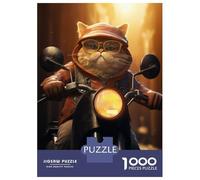 Rompecabezas Difícil para Adultos De 1000 Piezas Fat Cat Riding Motorcycle Rompecabezas para Adultos Juguetes De Bricolaje Mejora La Memoria Desafiante De Completar 38x26cm/1000pcs