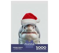 Rompecabezas Difícil para Adultos De 1000 Piezas Great White Shark with Santa Hat Rompecabezas para Adultos Juguetes Antiestrés Desafío Educativo De Corte De Precisión 52x38cm/1000pcs