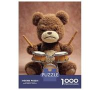 Rompecabezas Difícil para Adultos De 1000 Piezas Grumpy Teddy Bear Drummer Rompecabezas para Adultos Juguetes Antiestrés Desafío Educativo De Corte De Precisión 52x38cm/1000pcs