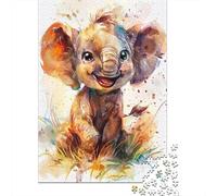 Rompecabezas Difícil para Adultos De 1000 Piezas Happy Elephant Watercolor Print Rompecabezas para Adultos Juego Práctico Arte De Pared Regalo De Cumpleaños, Regalos, 52x38cm/1000pcs