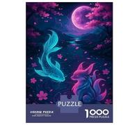 Rompecabezas Difícil para Adultos De 1000 Piezas Koi Fish and Fox in Moonlight Rompecabezas para Adultos Juguetes De Bricolaje Mejora La Memoria Desafiante De Completar 52x38cm/1000pcs