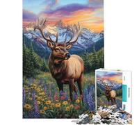 Rompecabezas difícil para Adultos de 1000 Piezas Majestuosidad de la montaña Alce en Flor Juguetes educativos Juegos de relajación Carrera de Velocidad de Manos Obra de Arte Regalos (tamaño 75x50cm)