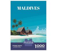Rompecabezas Difícil para Adultos De 1000 Piezas Maldives Tropical Beach Resort Illustration Rompecabezas Antiestrés Juguetes De Corte De Precisión Gran Regalo para Jugar 38x26cm/1000pcs