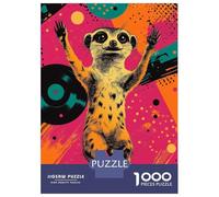 Rompecabezas Difícil para Adultos De 1000 Piezas Meerkat Dancing on Vinyl Funky Wildlife Wall Decor Rompecabezas para Adultos Juguetes Antiestrés Desafío Educativo De Corte De Precisión 38x26cm/1000p
