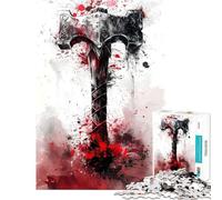 Rompecabezas difícil para Adultos de 1000 Piezas Mjlnir Martillo de Thor Vikingo Juego Familiar para Adultos Divertido y Original Regalo Ideal para Amigos y Familiares (tamaño 38x26cm)