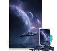 Rompecabezas difícil para Adultos de 1000 Piezas Nave Espacial Volando Cerca de Planetas en el Espacio Mejora la Memoria, Calma y evasión Bordes Ajustados 38x26cm