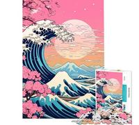 Rompecabezas difícil para Adultos de 1000 Piezas Ola Japonesa de Kanagawa Actividades Divertidas para Hacer en casa Montaje de Patrones Juguetes antiestrés para Mayores de 14 años (38x26cm)