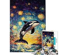 Rompecabezas difícil para Adultos de 1000 Piezas Orca bajo un Cielo Estrellado Rompecabezas para Adolescentes Ideal para Pasar el Tiempo en casa Un Juego desafiante y Divertido 38x52cm