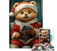 Rompecabezas difícil para Adultos de 1000 Piezas Oso navideño Leyendo difícil y desafiante decoración para el hogar Juego Familiar para Mayores de 14 años (38x26cm)