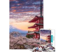 Rompecabezas difícil para adultos de 1000 piezas Pagoda del Monte Fuji al atardecer Rompecabezas para adultos juego familiar divertido y original Regalo ideal para amigos y familiares (tamaño 38x26cm)