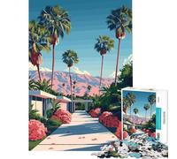 Rompecabezas difícil para Adultos de 1000 Piezas Paisaje de Palm Springs con montañas Rosas Juego de decoración para el hogar de 14 años en adelante (38x52cm)
