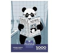 Rompecabezas Difícil para Adultos De 1000 Piezas Panda Reading Newspaper on Toilet Rompecabezas para Adultos Juguetes De Bricolaje Mejora La Memoria Desafiante De Completar 52x38cm/1000pcs