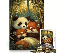 Rompecabezas difícil para Adultos de 1000 Piezas Panda y Pandas Rojos durmiendo Juego Inteligente para el hogar Disfrute del Montaje de la Imagen Regalo Festivo (38x26cm)