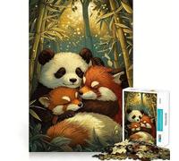 Rompecabezas difícil para Adultos de 1000 Piezas Panda y Pandas Rojos durmiendo Juego Inteligente para el hogar Disfrute del Montaje de la Imagen Regalo Festivo (38x26cm)