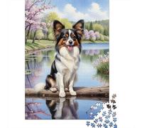 Rompecabezas Difícil para Adultos De 1000 Piezas Papillon Dog Pond Painting Rompecabezas para Adultos Juego Práctico Arte De Pared Regalo De Cumpleaños, Regalos, 38x26cm/1000pcs