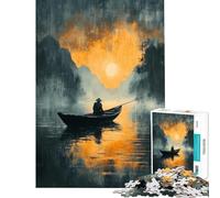 Rompecabezas difícil para Adultos de 1000 Piezas Pescador Solitario al Atardecer Difícil y desafiante Ideal para Pasar el Tiempo en casa Juego Imposible para Mayores de 14 años Juego de Rompecabezas