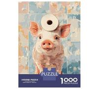 Rompecabezas Difícil para Adultos De 1000 Piezas Pig with Toilet Paper on Head Rompecabezas Juego Práctico Una Obra De Arte Regalos para Amigos Y Familiares 52x38cm/1000pcs