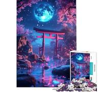 Rompecabezas difícil para Adultos de 1000 Piezas Puerta Japonesa iluminada por la Luna Juego de decoración para el hogar Ideal para Toda la Familia a Partir de 14 años (38x52cm)