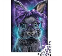 Rompecabezas Difícil para Adultos De 1000 Piezas Purple Bunny with Glasses Rompecabezas para Adultos Juego Práctico Arte De Pared Regalo De Cumpleaños, Regalos, 70x50cm/1000pcs